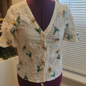 Madewell Cream Floral Eyelet Blouse